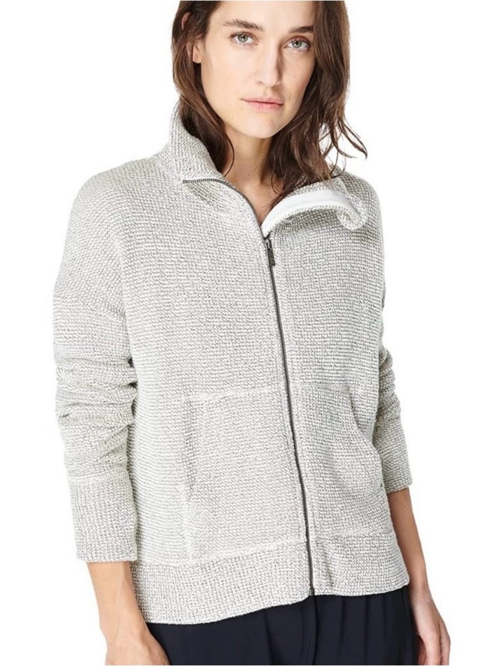 Sweaty Betty Restful Boucle full zip gray jacket